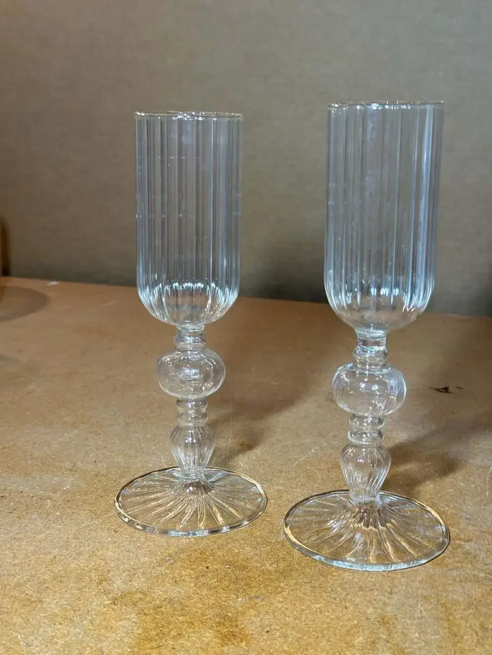 Vintage Ribbed Glass Champagne Flute Set of 2